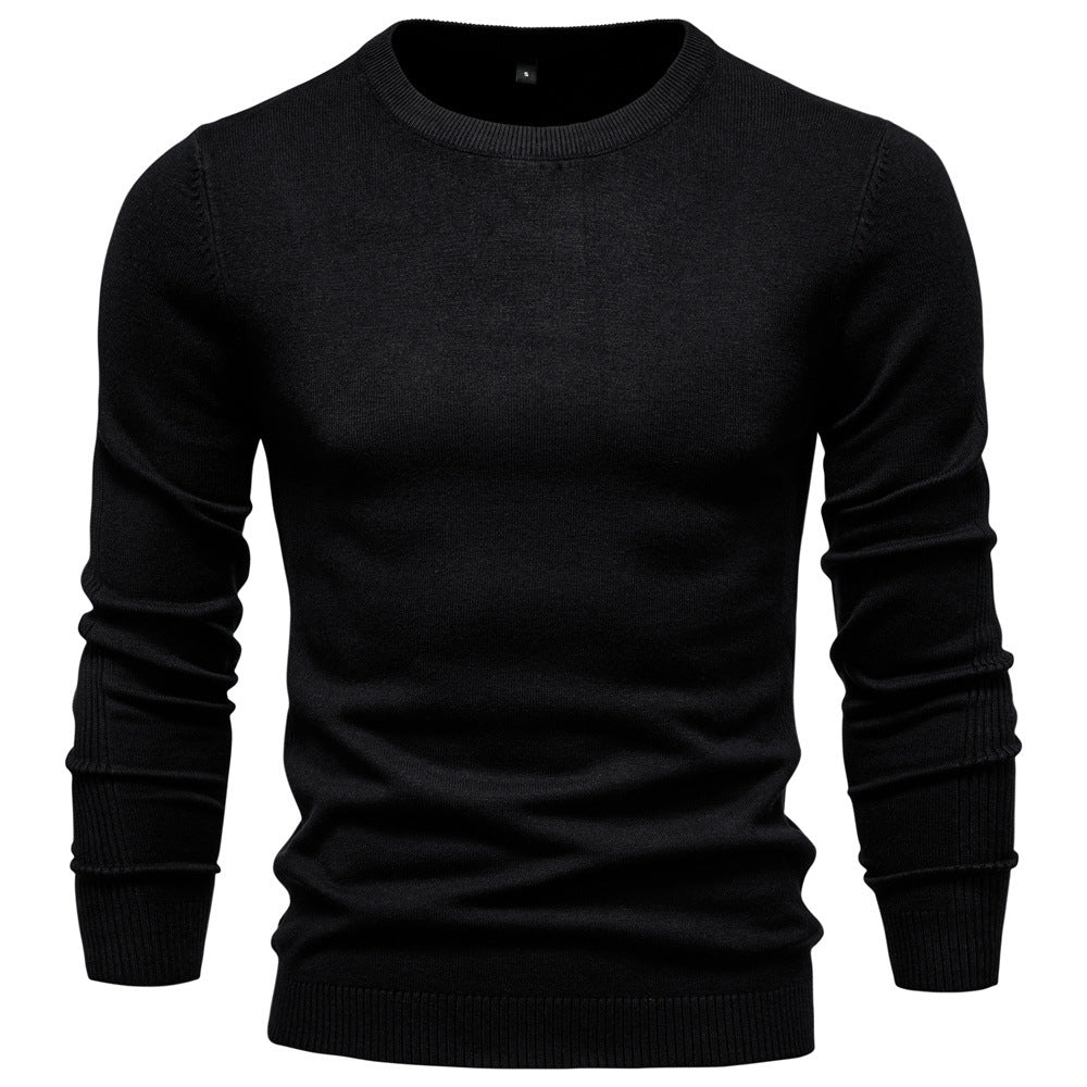 Pull uni chaud à col rond pour homme