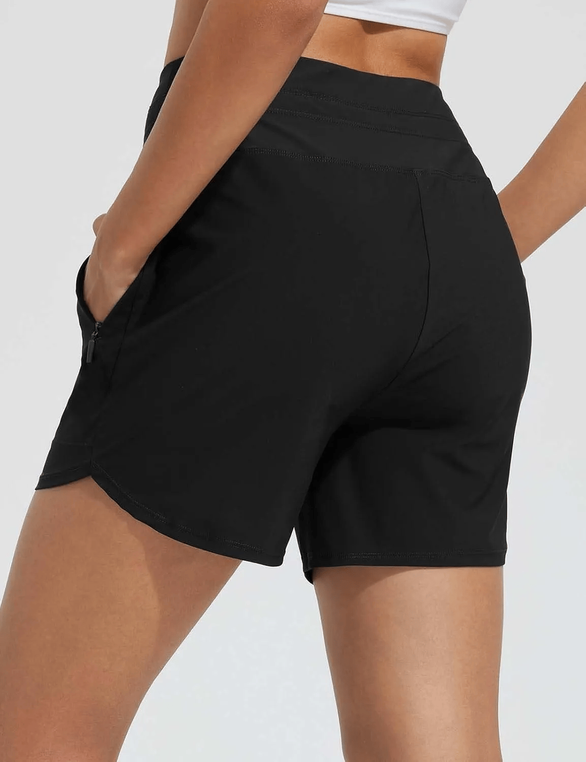 Damen 5" Badeshorts High Waist Schnelltrocknende Schwimmhose Schwimmunterteil